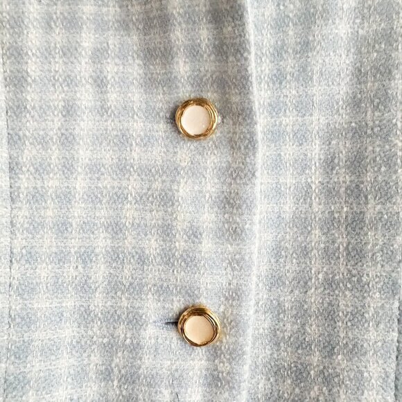 Talbots Vintage Pastel Blue White Check Plaid Print Cropped Blazer 6 - Picture 5 of 5